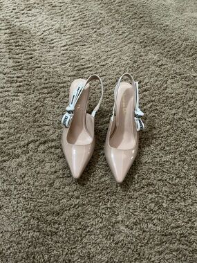 Dior Blush Patent Leather Slingback Pumps with Logo Bow